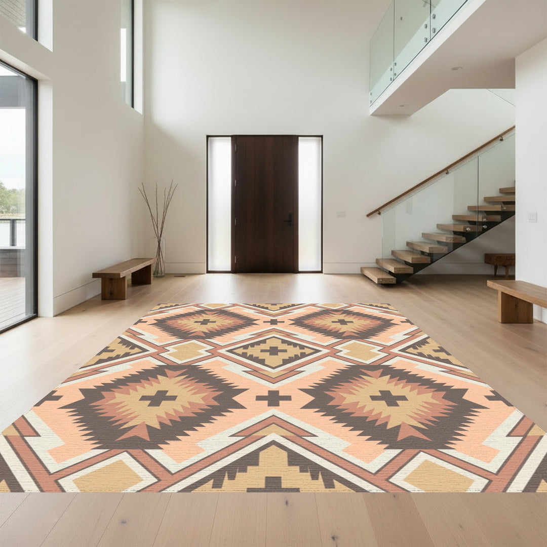 Warm Earthy Diamond Cross Geometric Rug