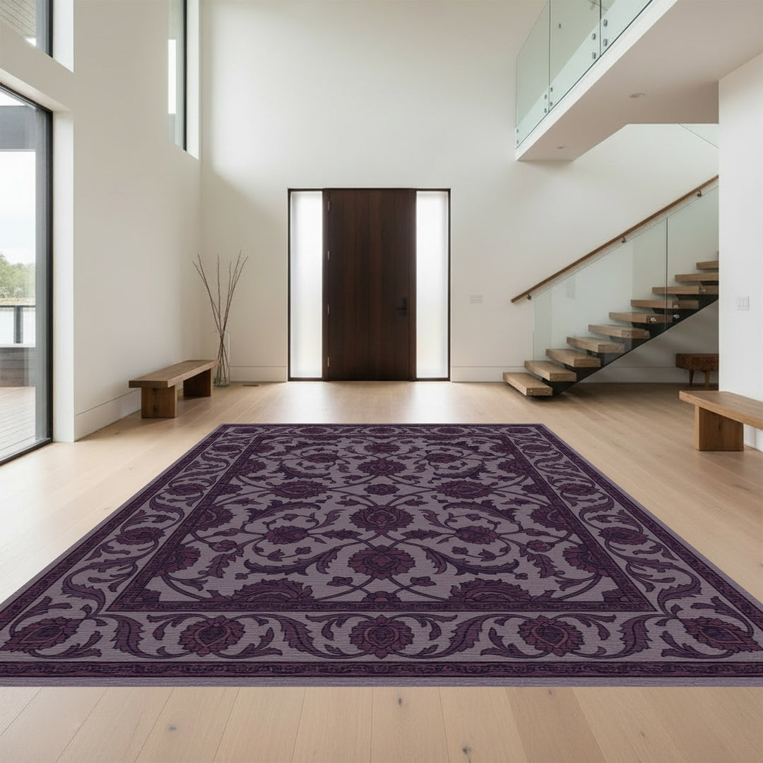 Rich Plum Floral Garden Medallion Rug