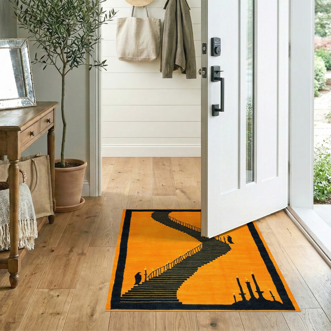 Candlelit Staircase Orange Area Rug