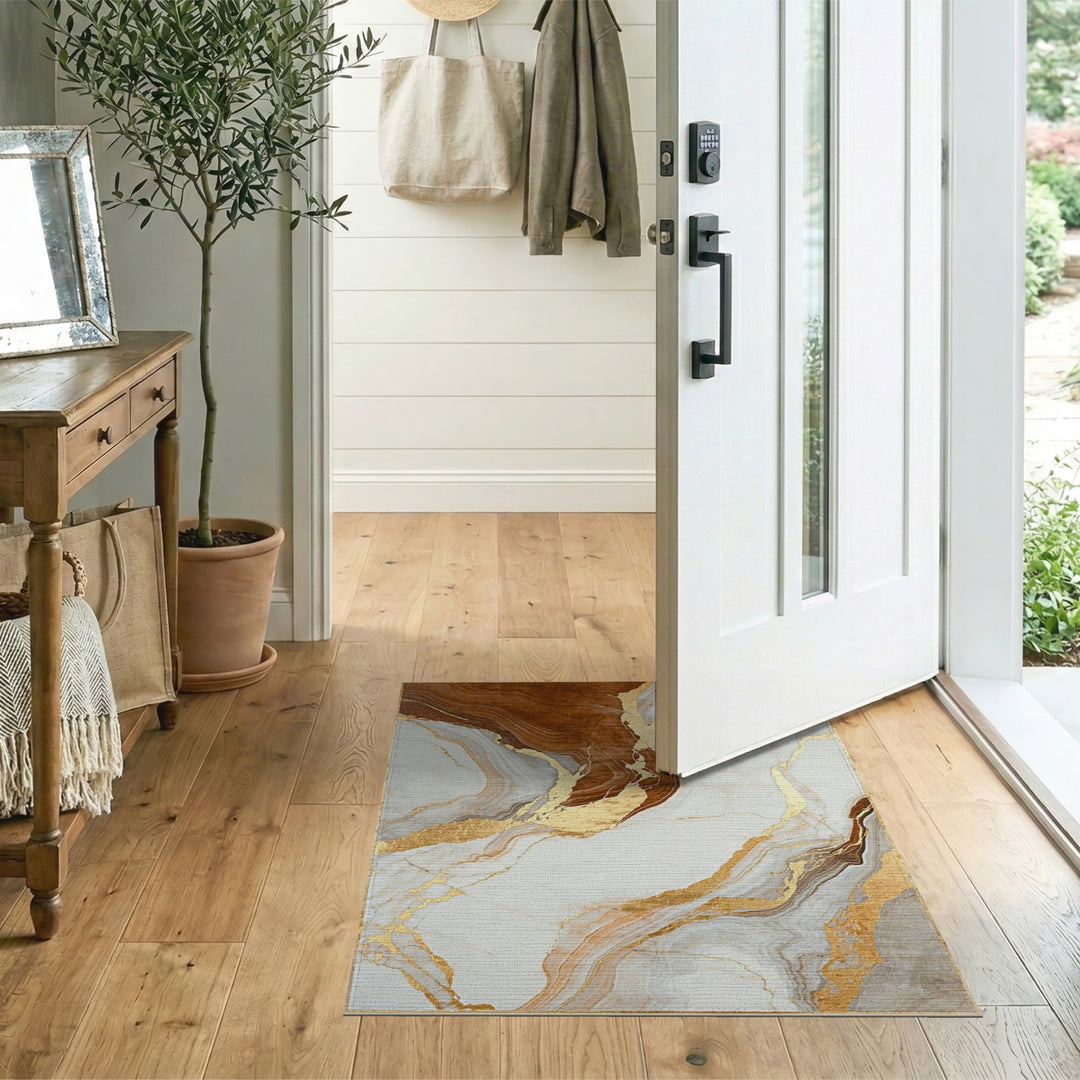 Brown Marble Gold Abstract Area Rug