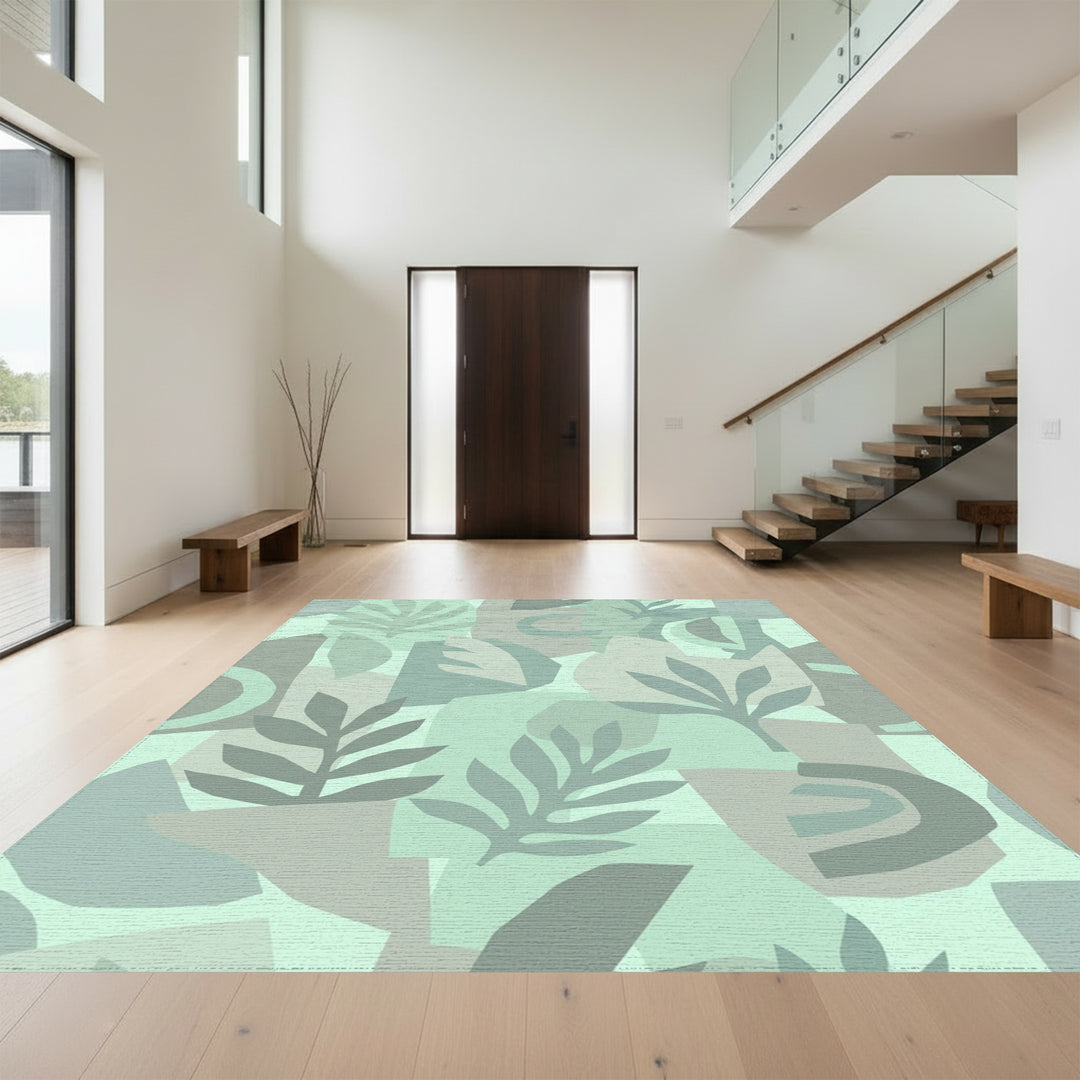 Abstract Foliage Collage in Seafoam Hues Rug