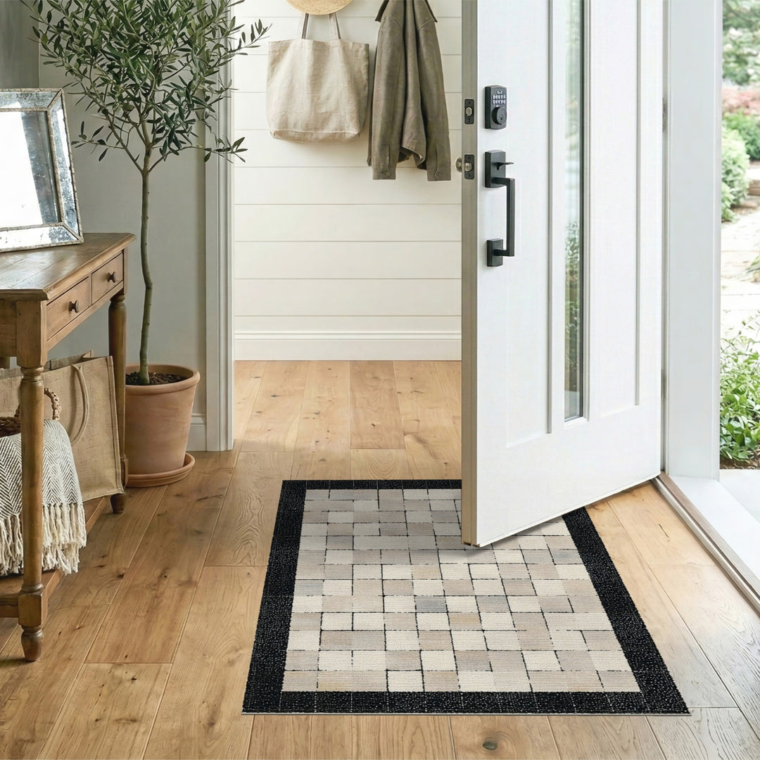 Geometric Modern Beige Neutral Geometric Grid Area Rug