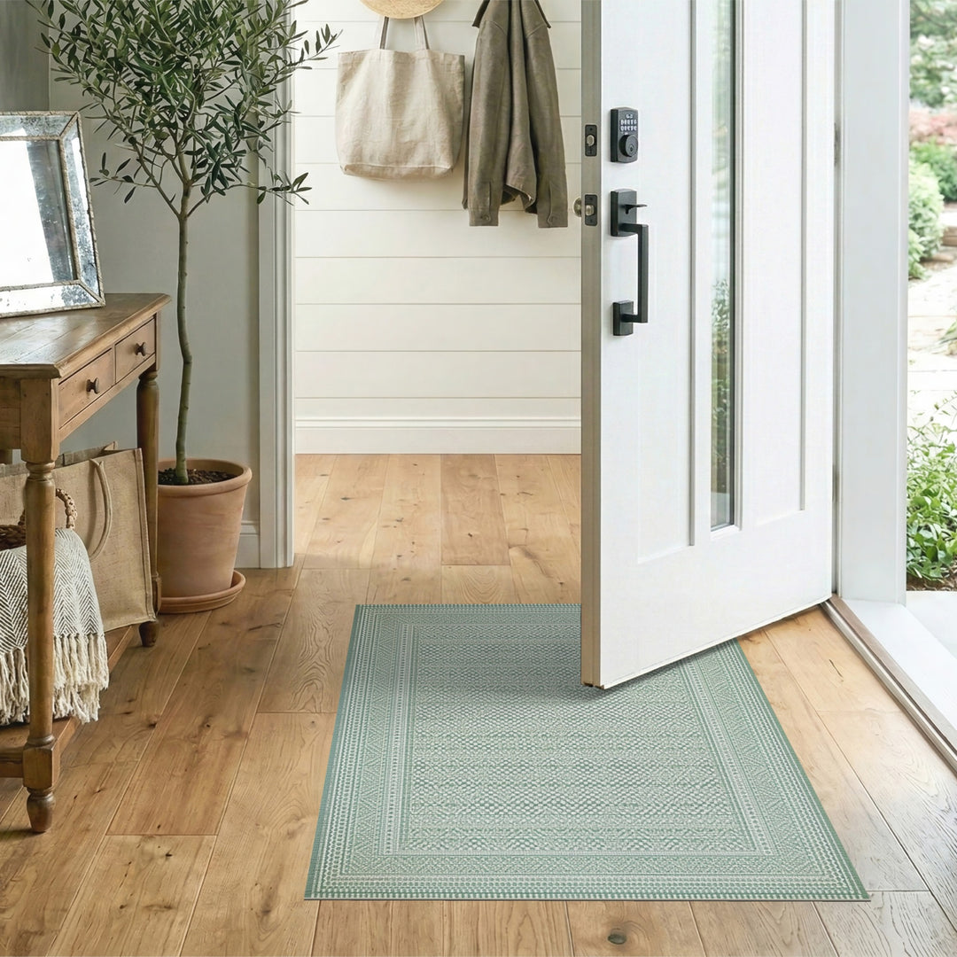 Geometric Modern Green Geometric Washable Area Rug
