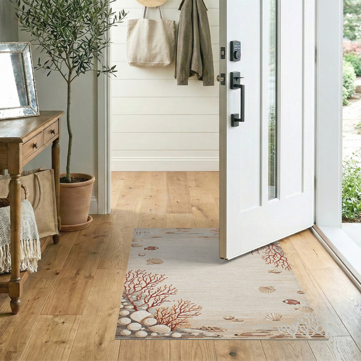 Beige Coastal Coral Seashell Area Rug