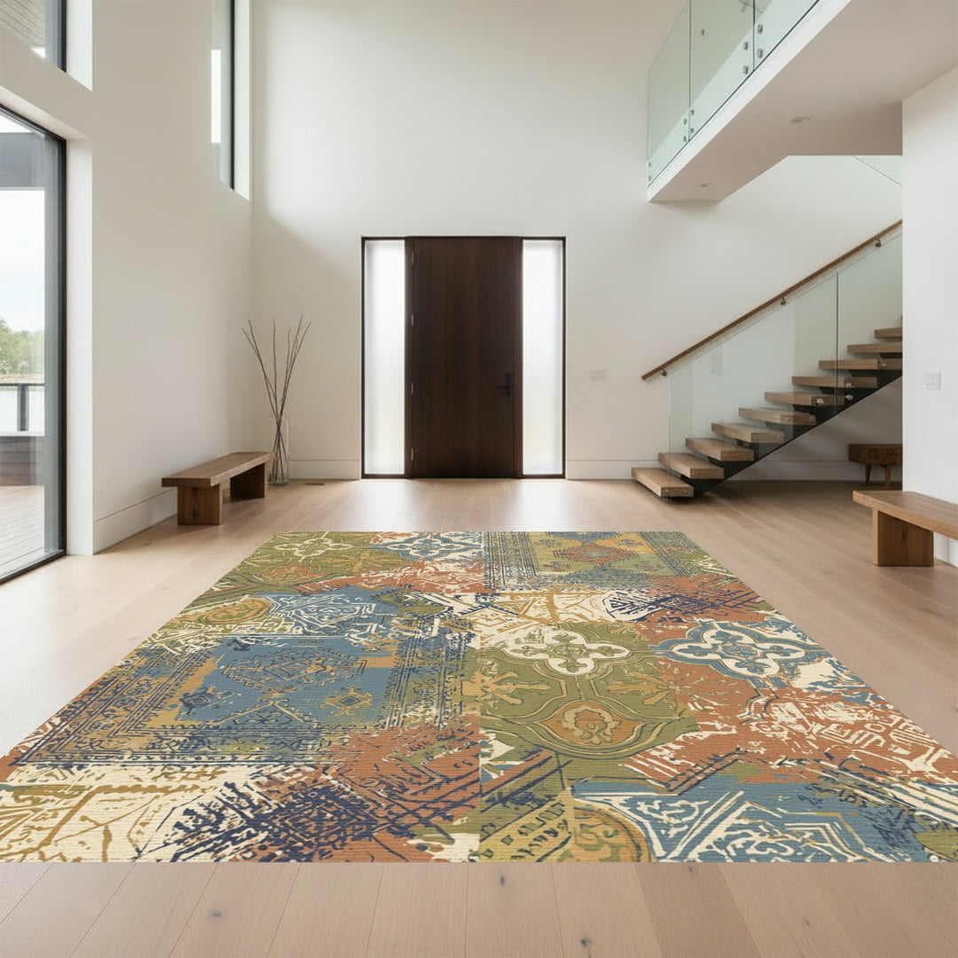 Distressed Earth Tone Medallion Patchwork Rug