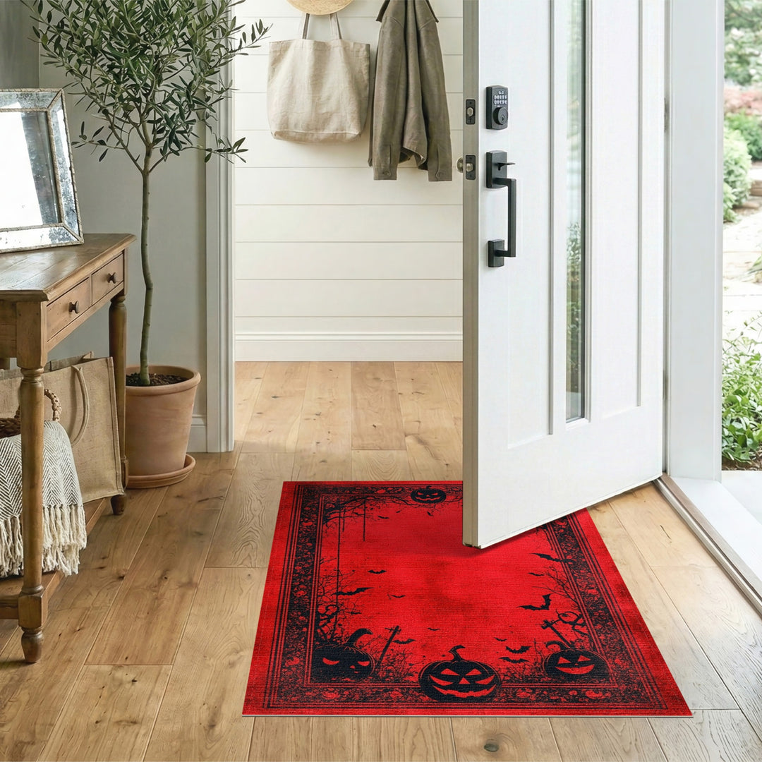 Spooky Red Halloween Pumpkin Area Rug