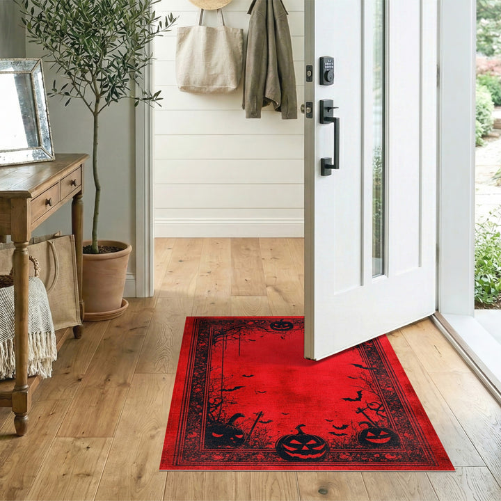 Spooky Red Halloween Pumpkin Area Rug