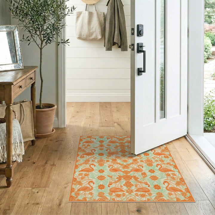 Orange Flamingo Floral Vintage Area Rug