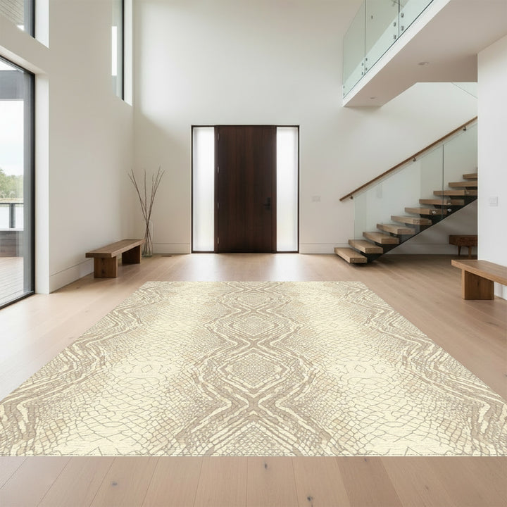 Cream Beige Snakeskin Texture Rug