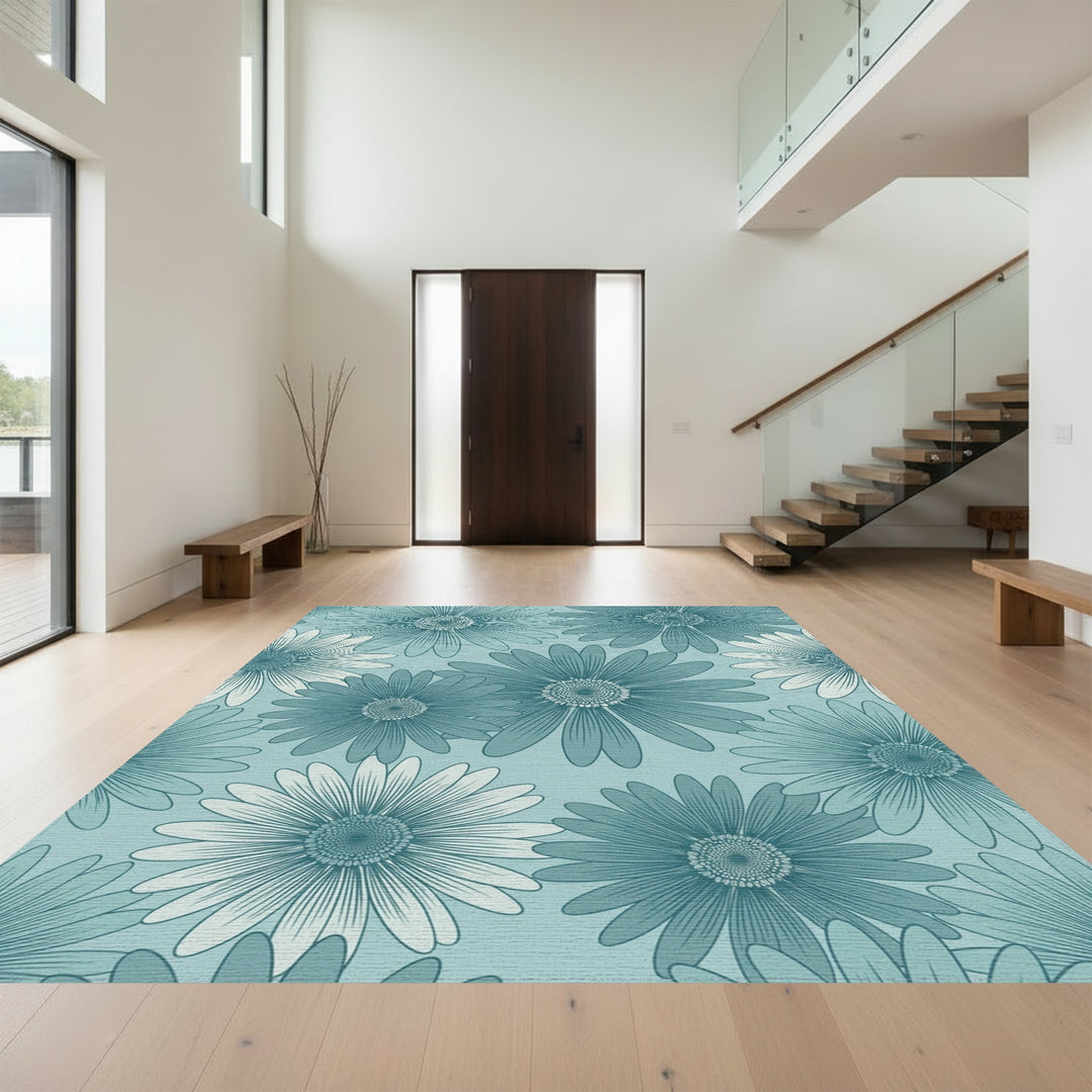 Teal Daisy Garden Arrangement Rug