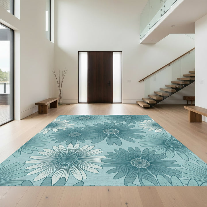 Teal Daisy Garden Arrangement Rug