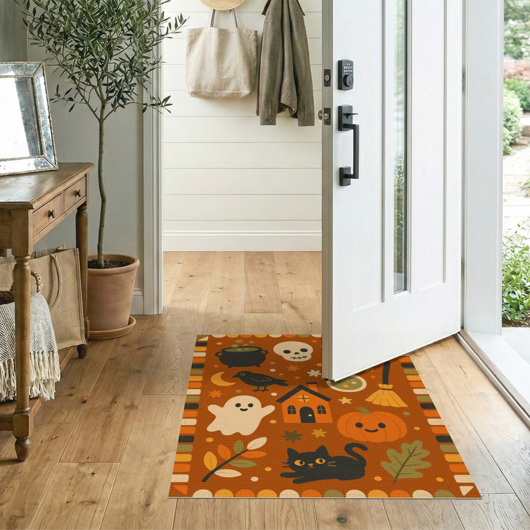 Cute Halloween Orange Kids Cartoon Area Rug