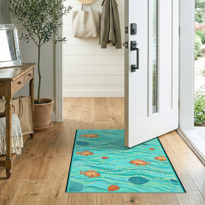 Coastal Fish Waves Area Rug