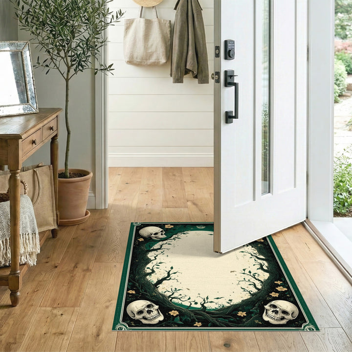 Gothic Skull Vine Green Area Rug