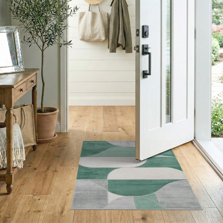 Green Geometric Abstract Area Rug