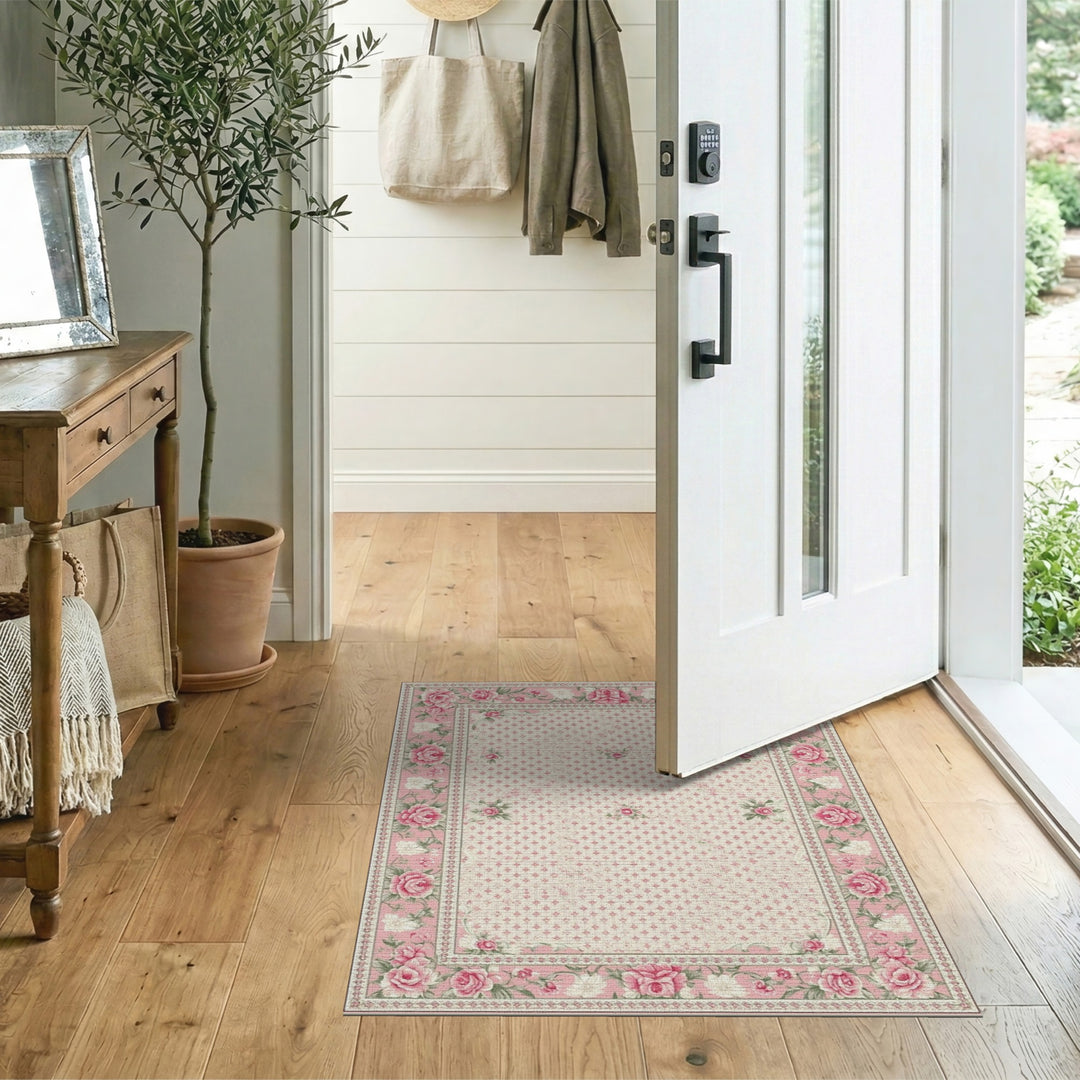 Pink Rose Floral Vintage Area Rug
