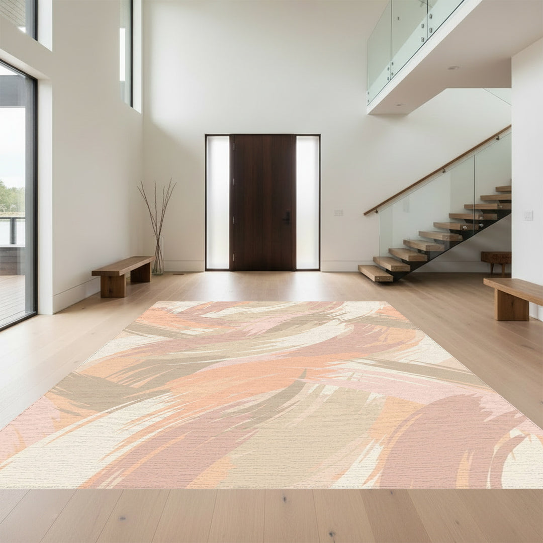 Soft Peach Abstract Brushstroke Rug