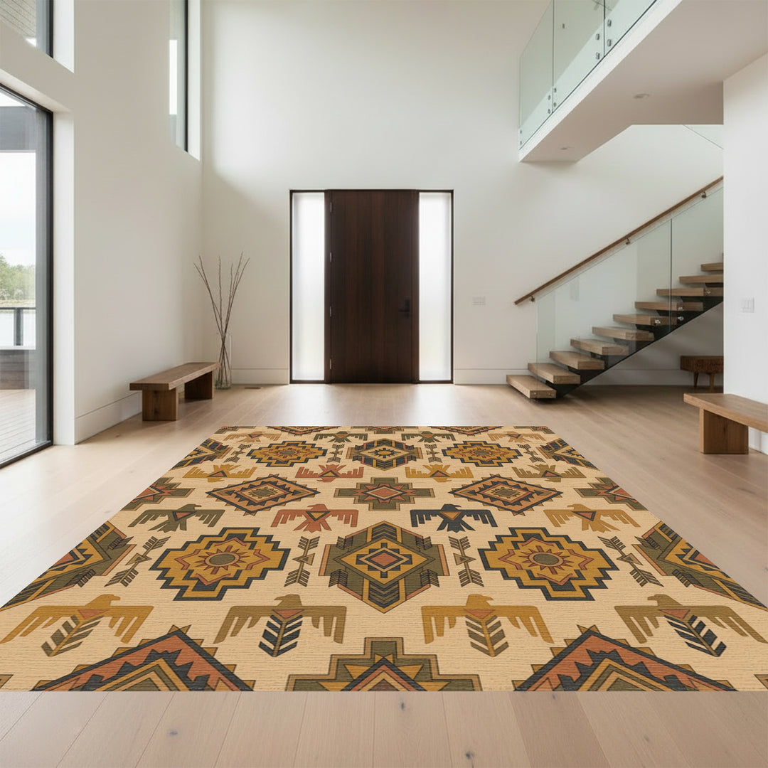 Rustic Earth Tones Sunburst Eagle Rug