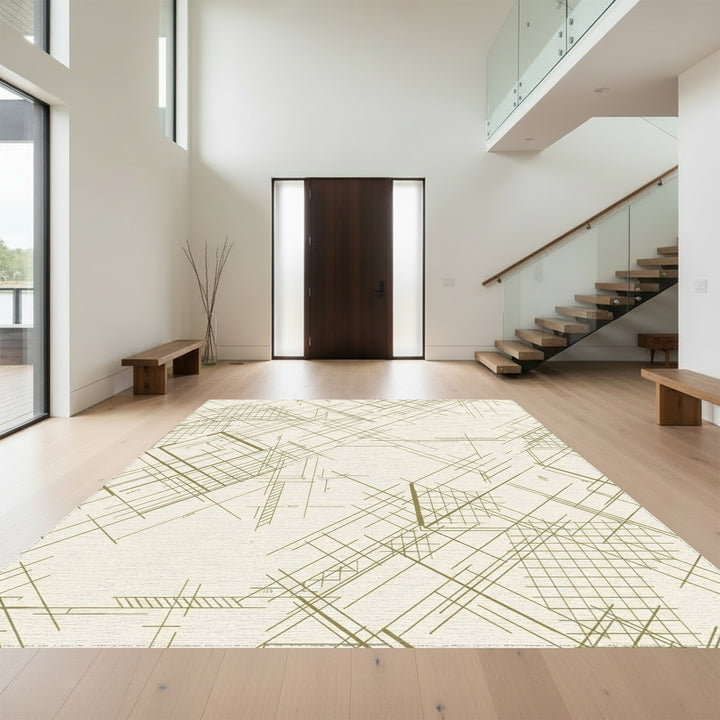 Ecru Blueprint Geometric Intersecting Lines Rug