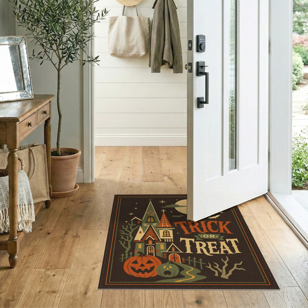 Distressed Vintage Trick or Treat Halloween Area Rug
