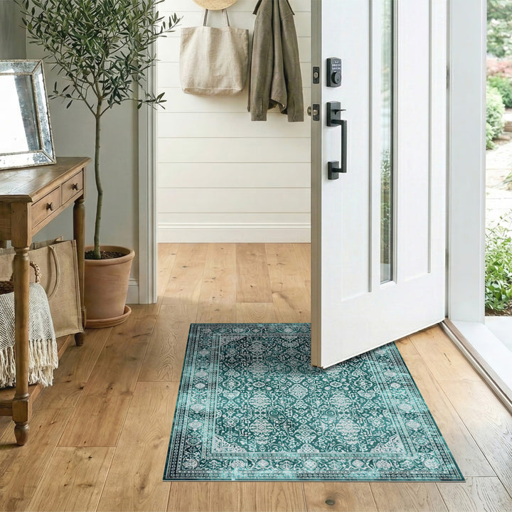 Teal Persian Floral Area Rug