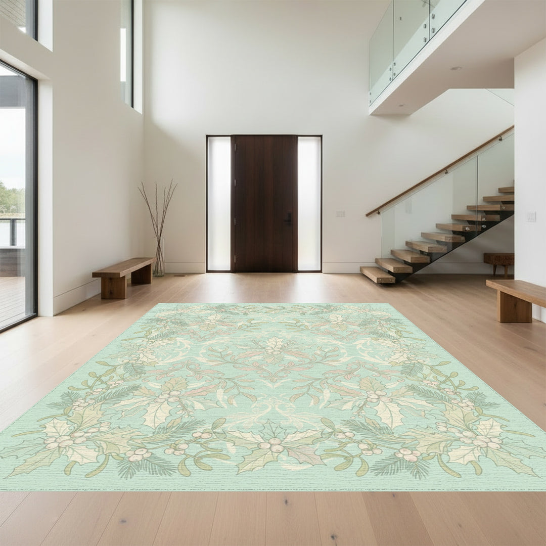 Powdery Blue Holly Mistletoe Garland Rug