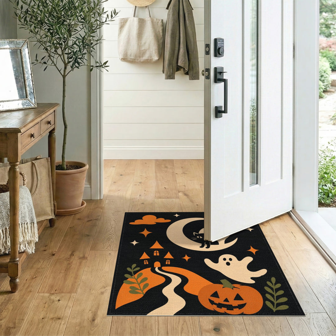 Halloween Black Cat Moon Kids Area Rug