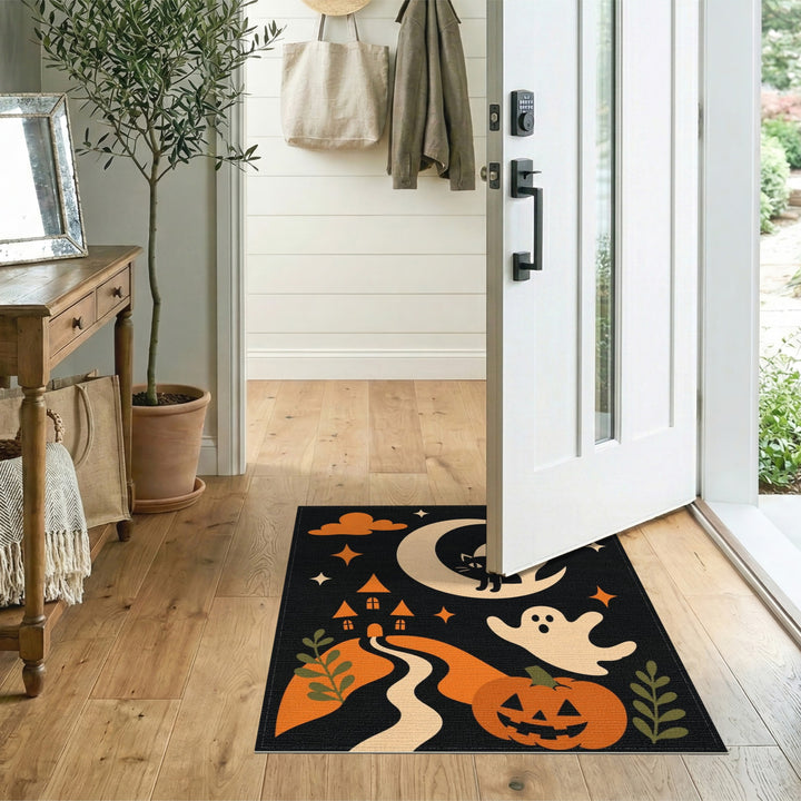 Halloween Black Cat Moon Kids Area Rug
