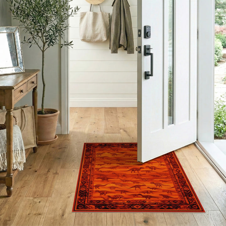 Kids Cartoon Orange Dinosaur Kids Area Rug