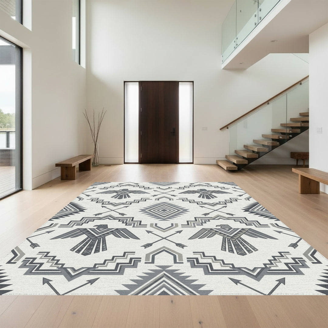Gray Thunderbird Arrows Geometric Repetition Rug