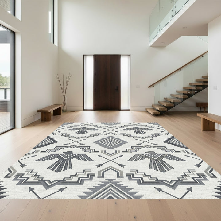 Gray Thunderbird Arrows Geometric Repetition Rug