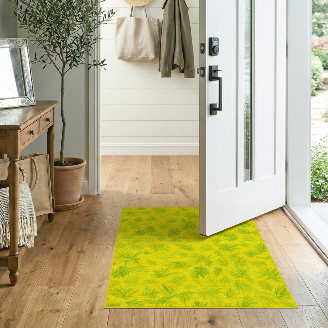 Yellow Leaf Print Area Rug