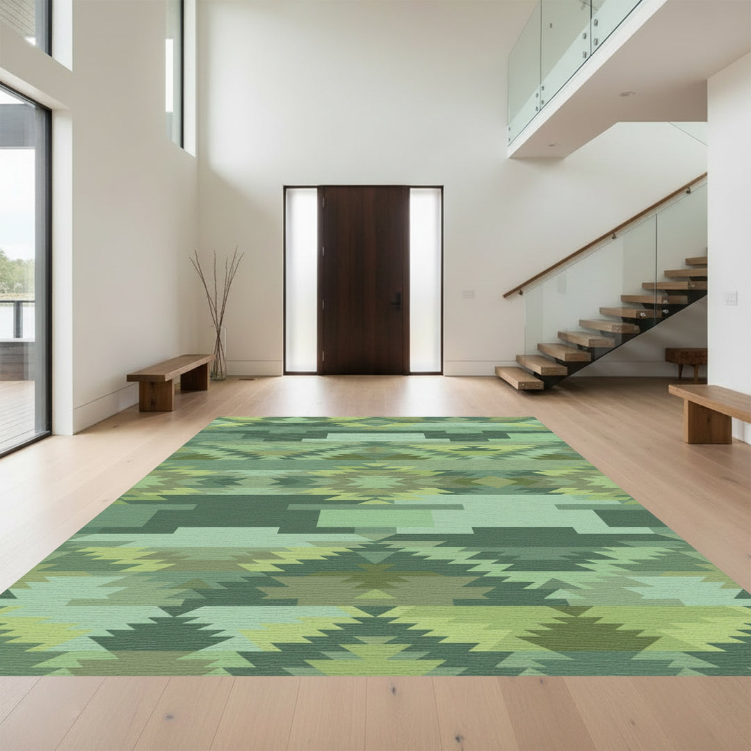 Sage Green Geometric Summit Rug