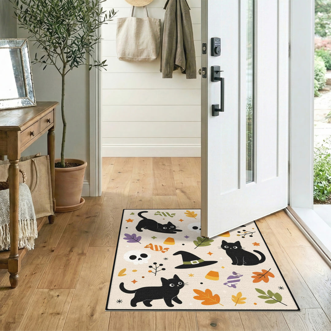 Whimsical Black Cat Halloween Area Rug