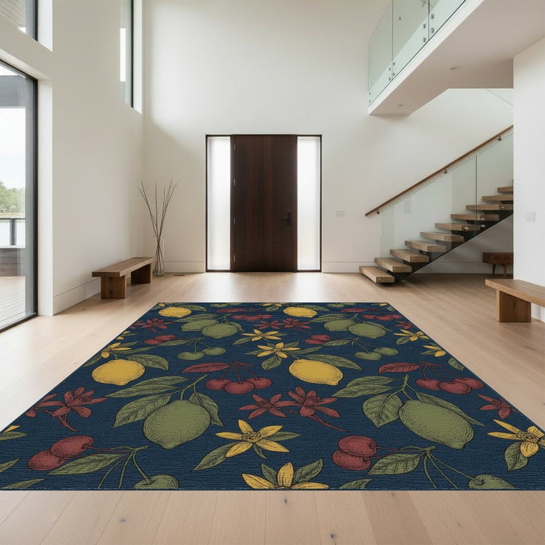 Vintage Lemon Cherry Botanical Garden Rug