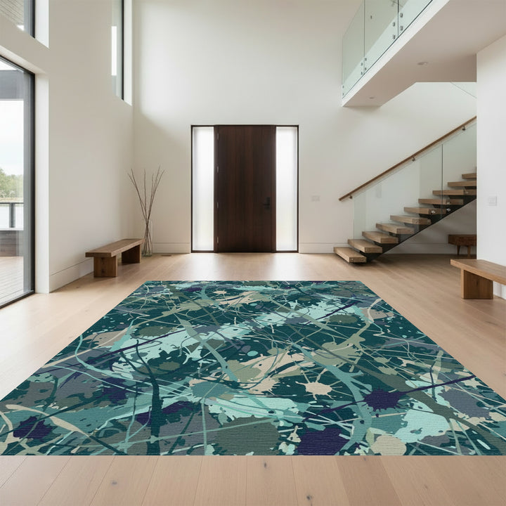 Splash Paint Abstract Teal and Tan Canvas Rug