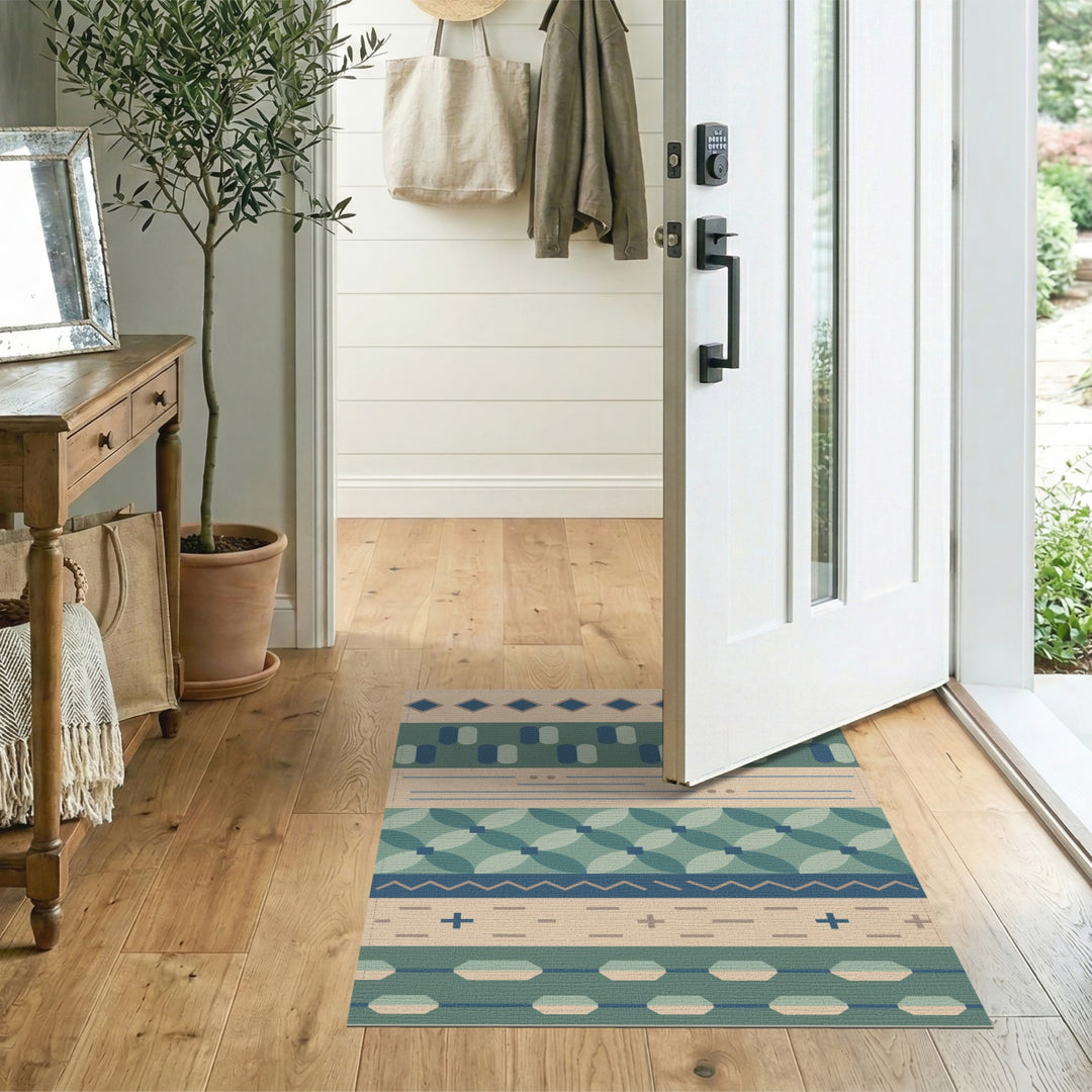 Blue Teal Geometric Area Rug