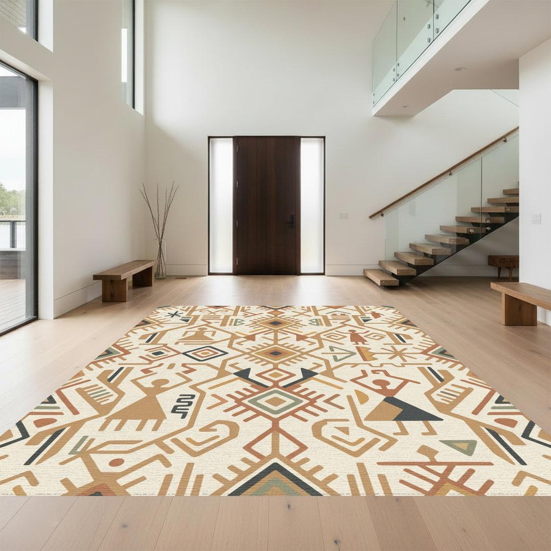 Earthy Geometric Tribal Figures Rug