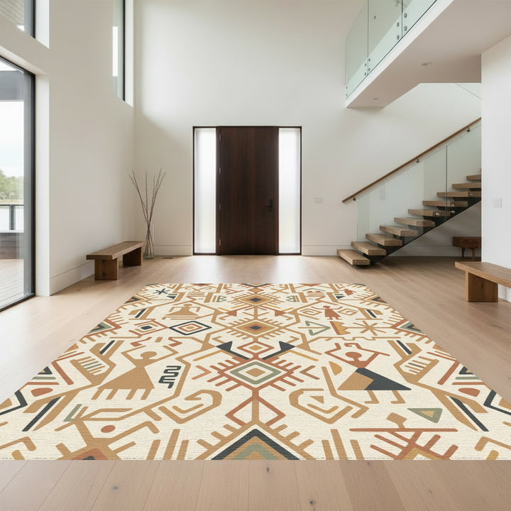 Earthy Geometric Tribal Figures Rug
