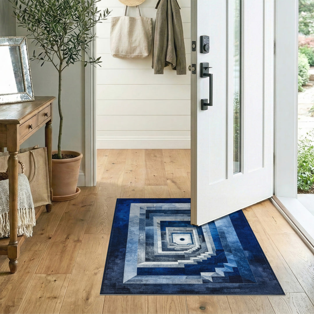 Blue Geometric Staircase Area Rug