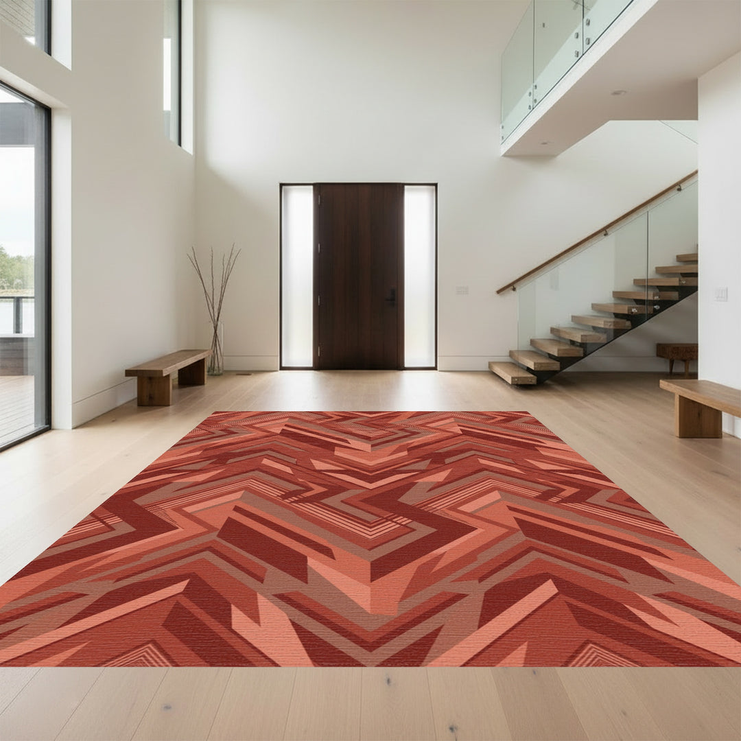 Modern Rust Chevron Zigzag Rug
