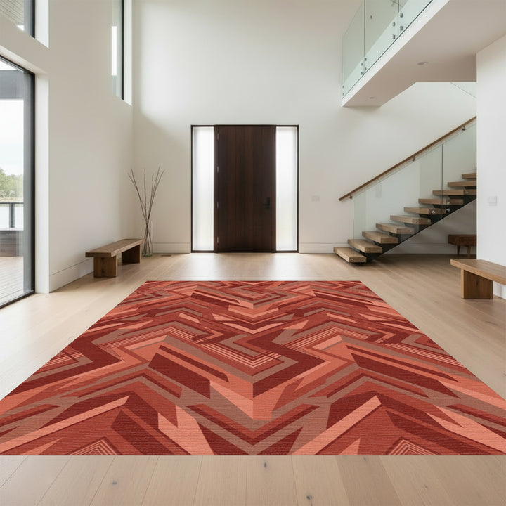 Modern Rust Chevron Zigzag Rug