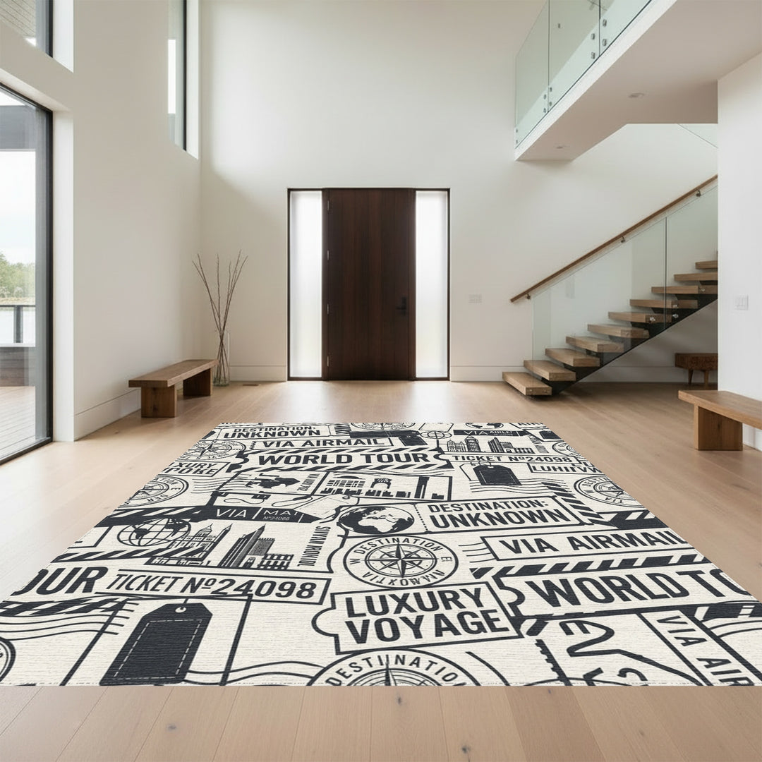 Vintage Stamp Collage World Tour Rug