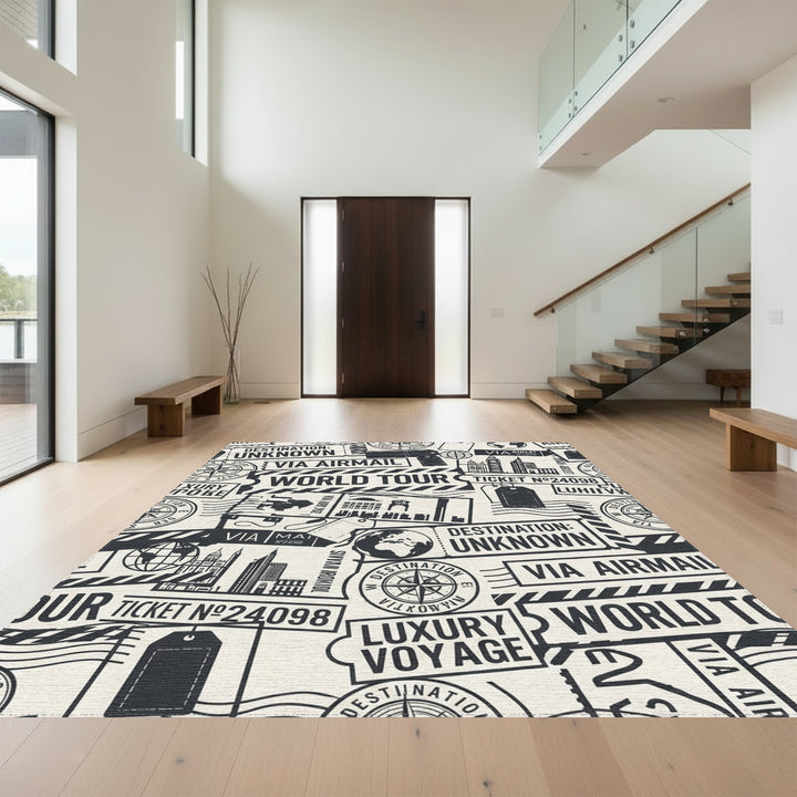 Vintage Stamp Collage World Tour Rug
