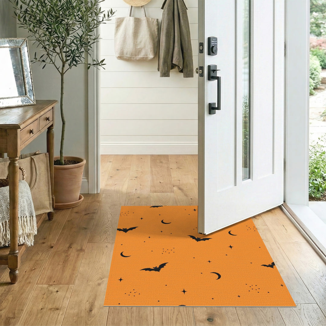 Orange Halloween Bats Washable Area Rug