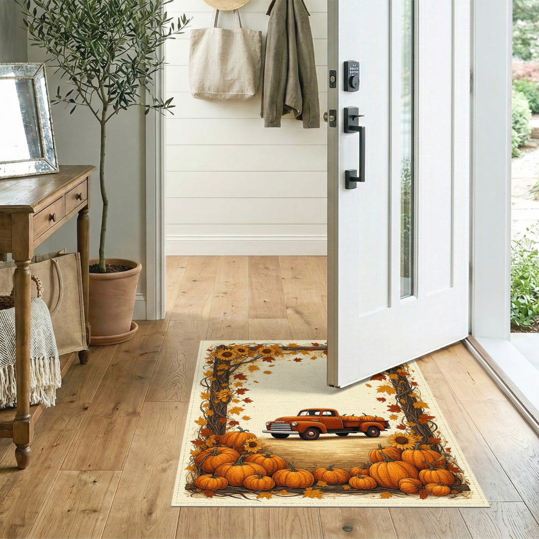 Vintage Orange Truck Pumpkin Fall Area Rug