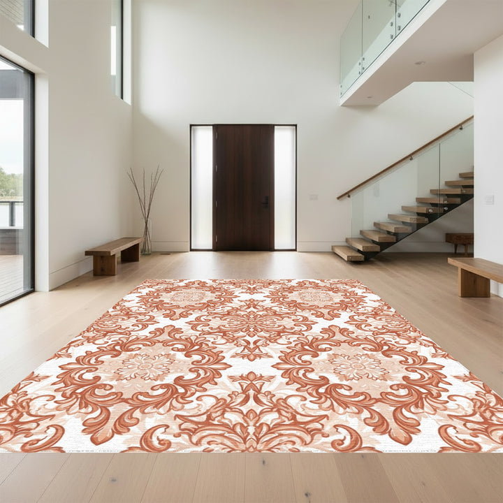 Terracotta Vintage Scrolling Acanthus Medallion Rug