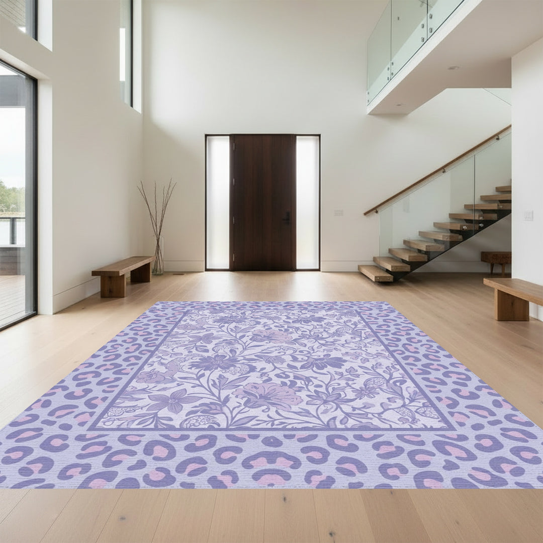 Lavender Floral Leopard Frame Rug