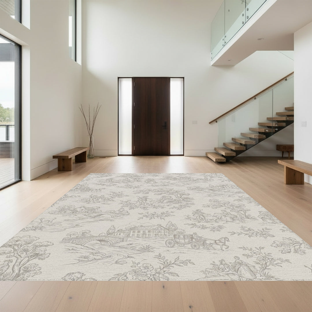 Pastoral Landscape Scenes Beige Grey Rug