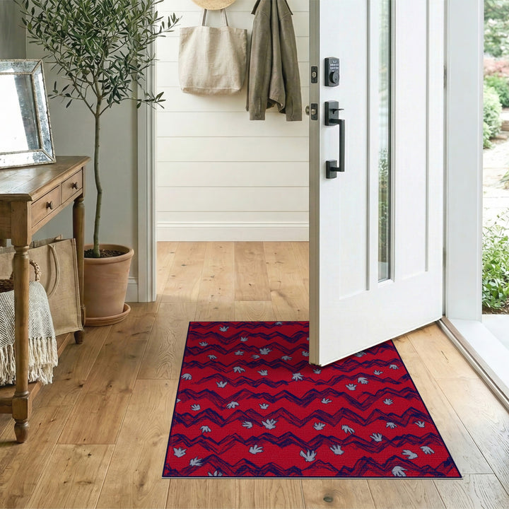Red Southwestern Mountain Paw Print Area Rug
